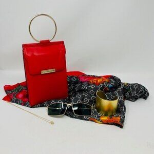 5 pc Gift Set -Scarf, Red Travel Bag, Sunglasses, Fashion Cuff and necklace NEW